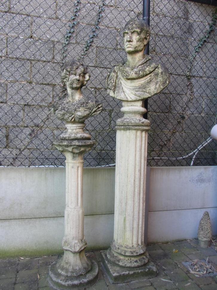Tuinbeelden brocant man en vrouw, Tuin en Terras, Tuinbeelden, Gebruikt, Mensenbeeld, Ophalen of Verzenden