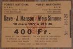Dave J. Manson Afric Simone billet ticket concert Forest 197, Collections, Musique, Artistes & Célébrités, Autres types, Utilisé