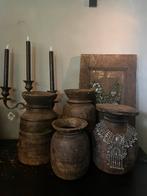 Houten Nepalese kruiken/ potten/ vazen, Huis en Inrichting, Woonaccessoires | Vazen, Onbekend, Ophalen of Verzenden, Zo goed als nieuw