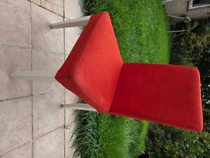 6 eetkamerstoelen (Ikea Bergmund), Huis en Inrichting, Stoelen, Gebruikt, Vijf, Zes of meer stoelen, Hout, Stof, Rood, Ophalen