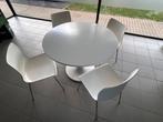 Ronde witte eettafel + 4 stoelen, Huis en Inrichting, Ophalen, Rond, Zo goed als nieuw, Modern