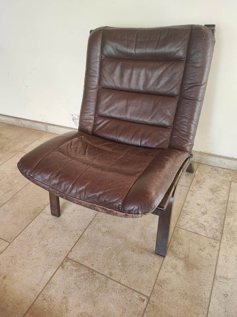 Fauteuil lounge design scandinave vintage - années 70, Enlèvement, Bois