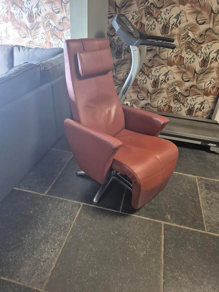 Relax fauteuil in cognac leer, Huis en Inrichting, Fauteuils, Ophalen of Verzenden, Leer