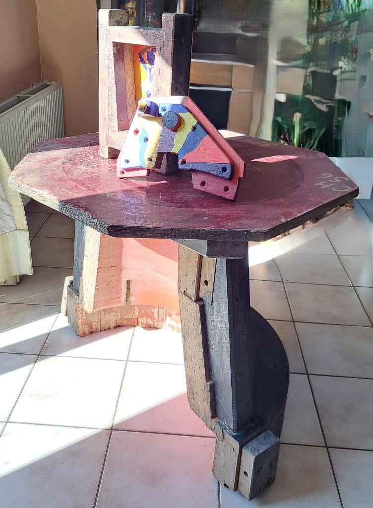 Table et tableaux 4 pièces style industriel pièces uniques!, Maison & Meubles, Tables | Tables de salon, Utilisé, 50 à 75 cm, 50 à 100 cm