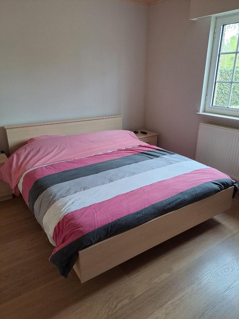 Tweepersoonsbed met lattenbodem, Maison & Meubles, Chambre à coucher | Lits, Beige, Comme neuf, Enlèvement, 200 cm