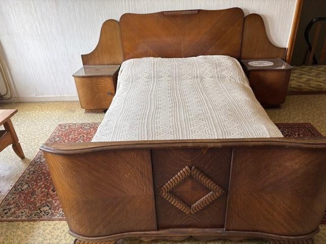 Slaapkamer bed + kast, Huis en Inrichting, Slaapkamer | Bedden, Ophalen, Gebruikt, Bruin, Tweepersoons