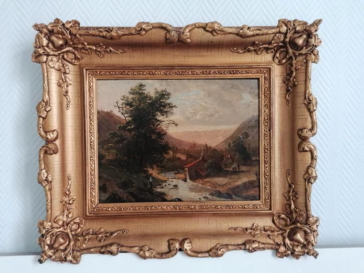 Romantisch Landschap met Watermolen - Schilderij op paneel, Antiek en Kunst, Kunst | Schilderijen | Klassiek, Ophalen