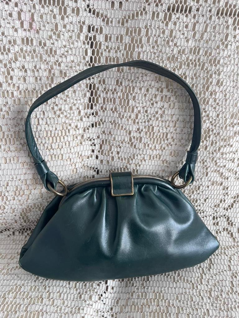 DELVAUX vintage donkergroene leren tas, Ophalen of Verzenden, Zo goed als nieuw, Groen