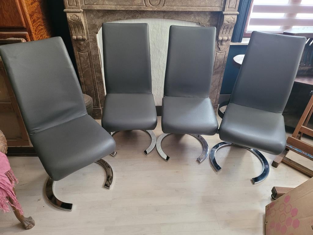 Lot de 4 chaises modernes design, Maison & Meubles, Chaises, Enlèvement, Gris, Cuir, Une