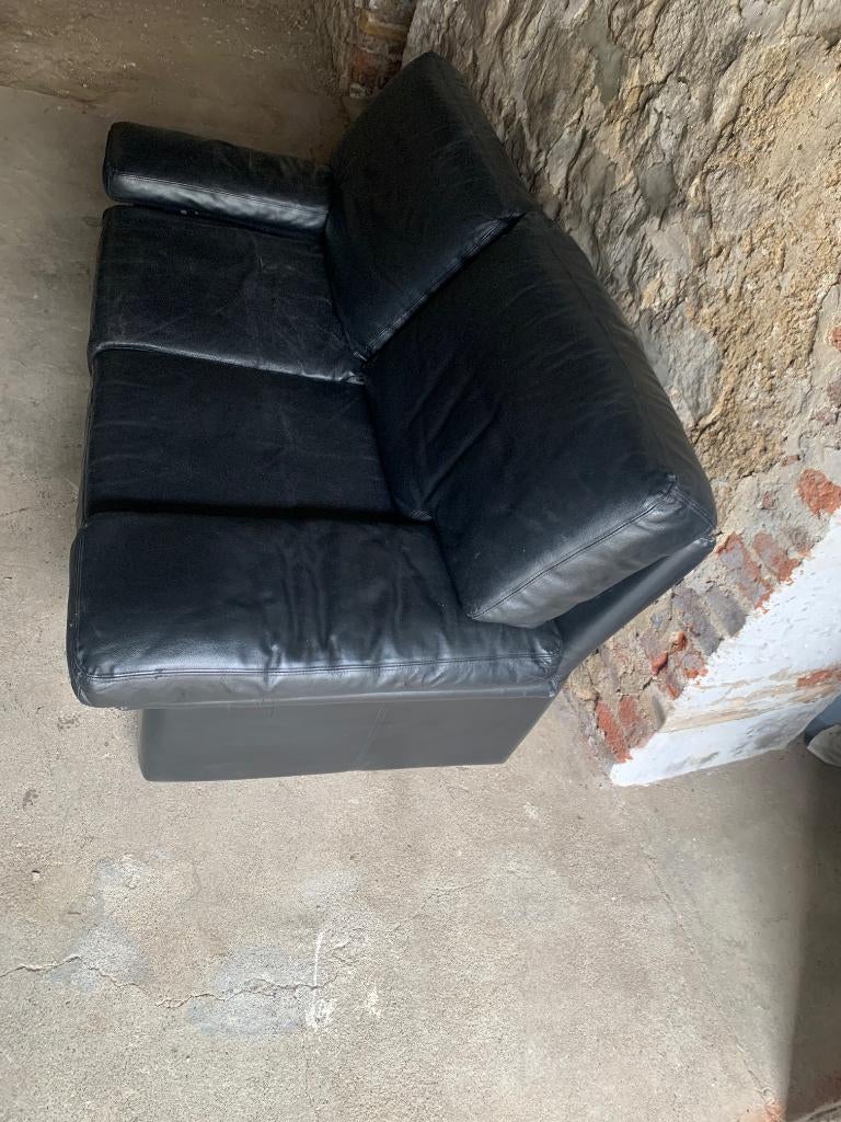 Salon 3+2 places 2 Divans en cuir noir, un 3 p. et un 2 p., Maison & Meubles, Enlèvement, Utilisé, Cuir