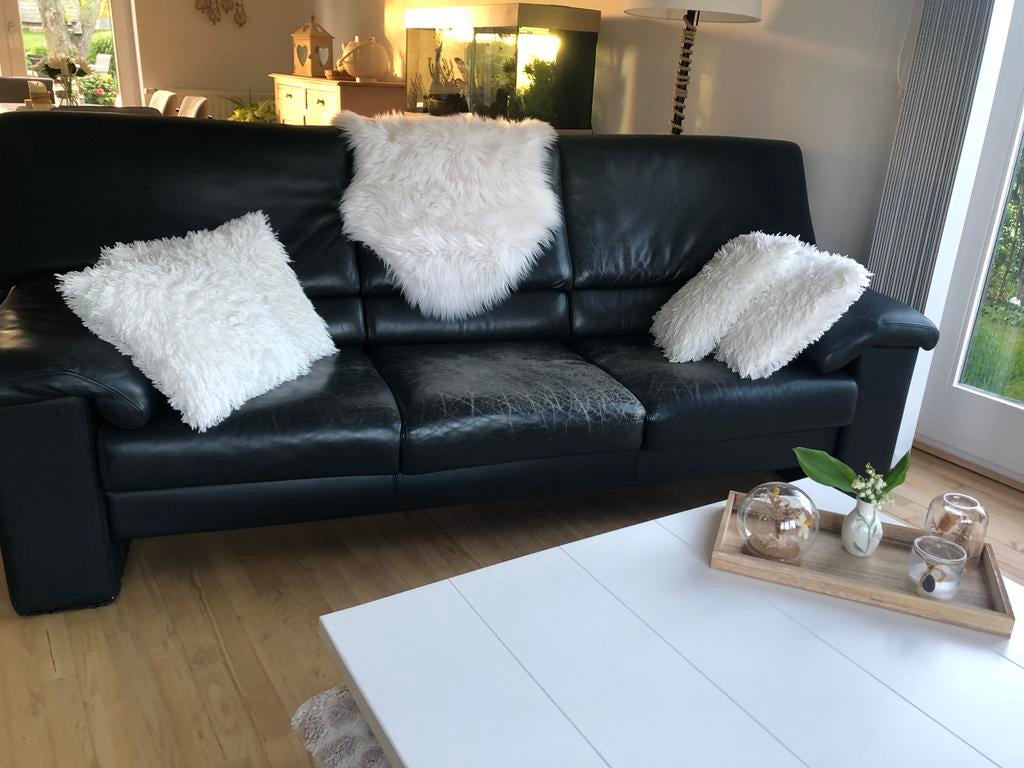 Salon cuir bleu, Maison & Meubles, Enlèvement, Utilisé, Cuir, Cuir bleu foncé