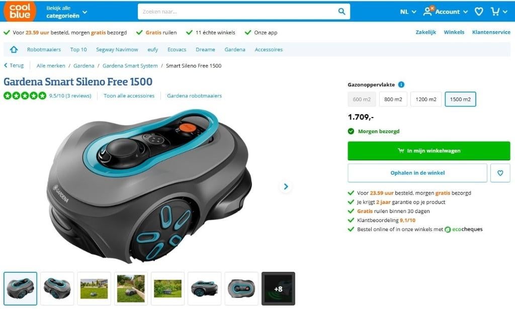 robotmaaier Gardena Smart Sileno Free 1500, Tuin en Terras, Robotmaaiers, Zo goed als nieuw, Bestuurbaar via app, Ophalen