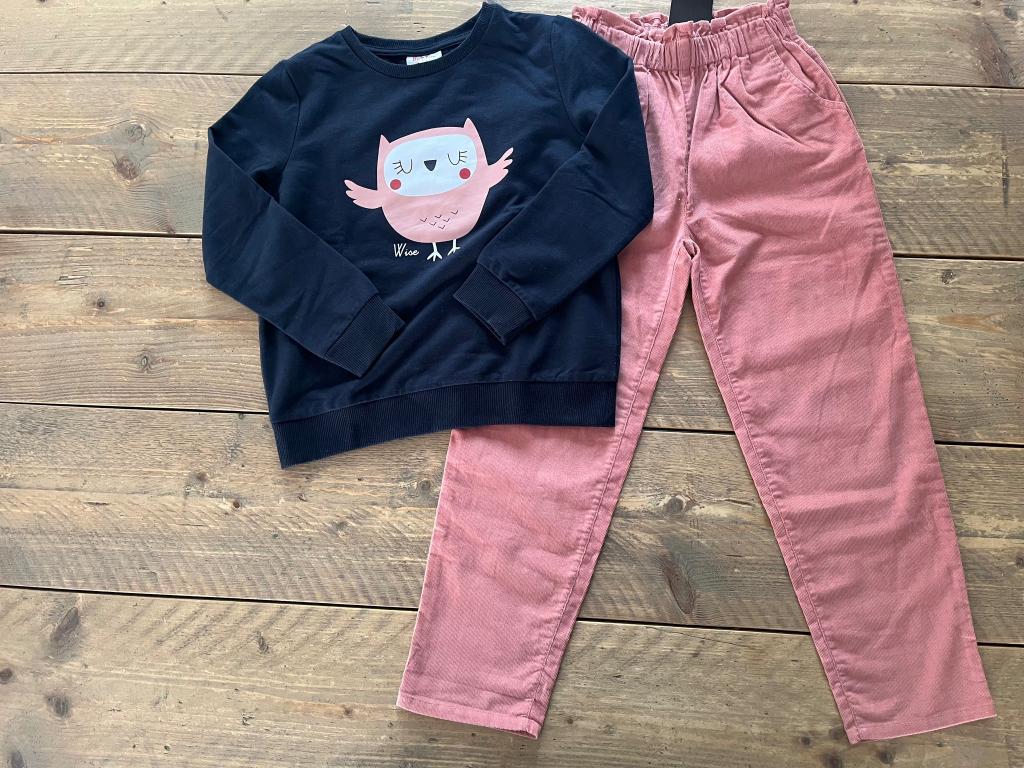 JBC, broek velours (nieuw) + blauwe trui uil 128, Kinderen en Baby's, Kinderkleding | Maat 128, Meisje, Ophalen of Verzenden, Zo goed als nieuw