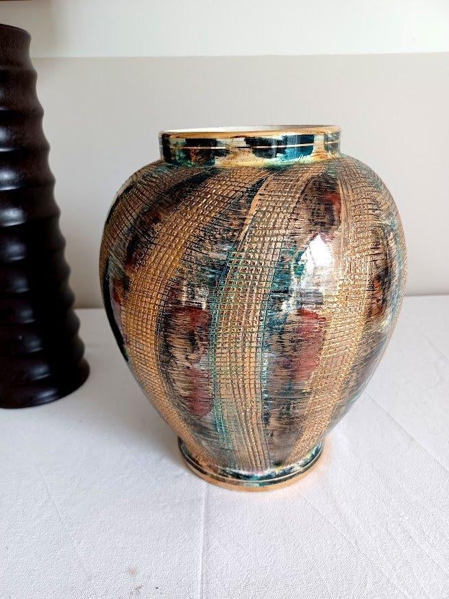 Brutalistische H. Bequet Vaas – Mid-Century Goud – 24cm, Antiquités & Art, Antiquités | Céramique & Poterie, Enlèvement ou Envoi