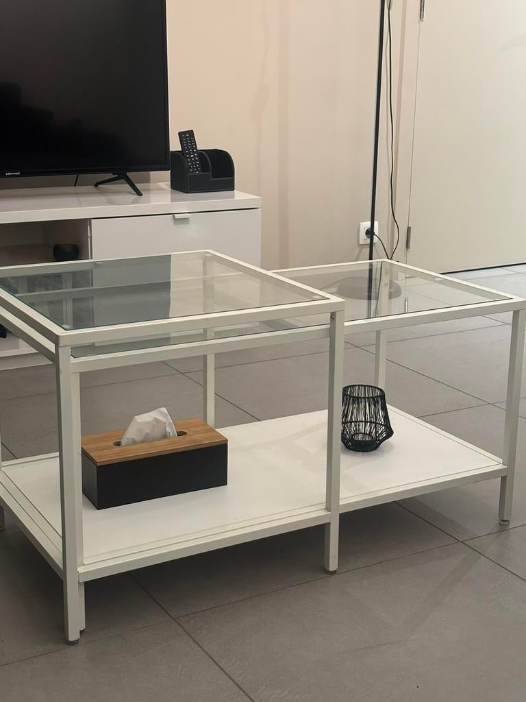 Table basse design verre et métal – très bon état, Enlèvement, Comme neuf, Verre