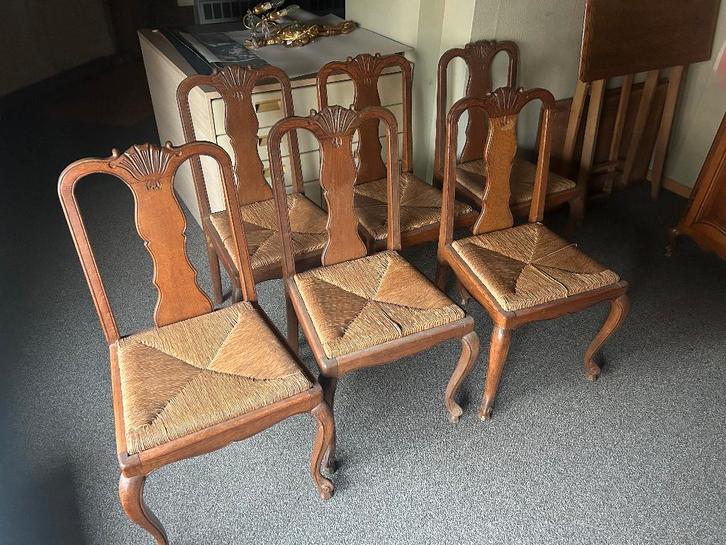 LOT 104: 6 antieke stoelen rieten zitvlak, Antiek en Kunst, Antiek | Meubels | Stoelen en Sofa's, Ophalen