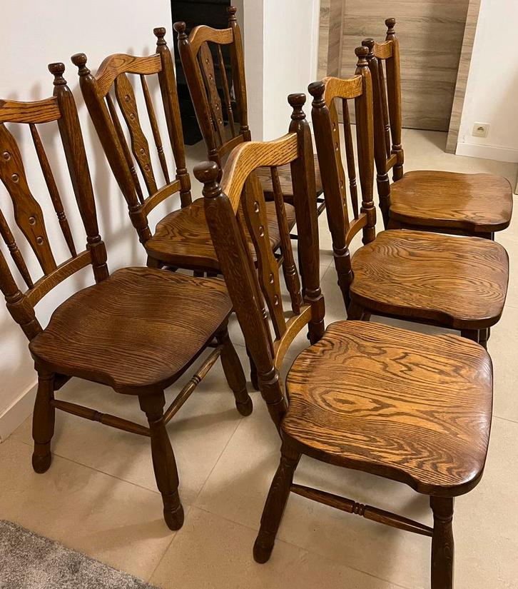 6 stoelen van massief hout, in zeer goede staat, Huis en Inrichting, Stoelen, Hout, Ophalen