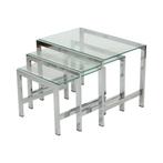 Space Age Nesttafels Chroom Helder Glas Sixties Design 70s, Ophalen, Minder dan 45 cm, Minder dan 55 cm, Gebruikt