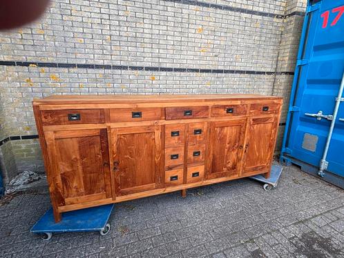 Dressoir teak 250 lang met 11 div lades, Huis en Inrichting, Kasten | Dressoirs, Gebruikt, 200 cm of meer, 25 tot 50 cm, Met lade(s)