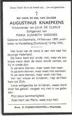 RP Augustinus Knaepkens Oorlogslachtoffer 12/05/1945, Verzamelen, Bidprentjes en Rouwkaarten, Ophalen of Verzenden