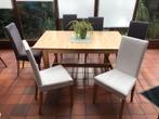 Eettafel en 6 stoelen, Huis en Inrichting, Tafels | Eettafels, Ophalen, Teakhout, 50 tot 100 cm, Zo goed als nieuw