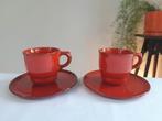 Tasses & sous-tasses vintage 1960 céramique émaillée rouge, Enlèvement ou Envoi