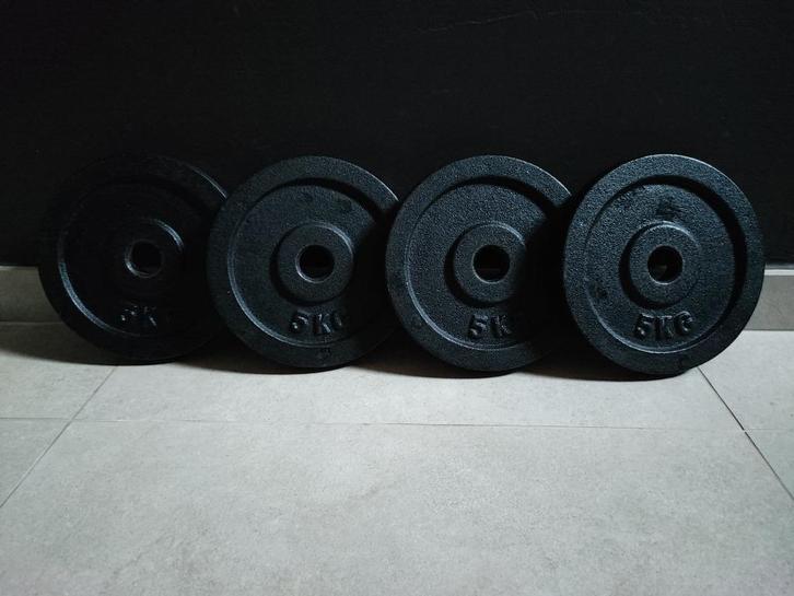 4 x 5kg Halterschijven (30mm)., Sport en Fitness, Fitnessmaterialen, Zo goed als nieuw, Halterschijven, Armen, Benen, Borst, Buik