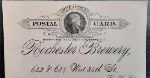 Brouwerij Rochester+19e eeuw+poststation+één cent, Verzamelen, Biermerken, Nieuw, Reclamebord, Plaat of Schild, Bavaria, Ophalen of Verzenden