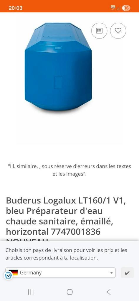 Boiler Buderus Logalux 160litres 2017, Doe-het-zelf en Bouw, Chauffageketels en Boilers, Gebruikt, Boiler, 100 liter of meer, 6 t/m 10 jaar oud
