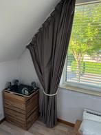 Gordijnen verduisterend kleur taupe wit gladde stof + rails, Ophalen, Gebruikt, 150 tot 200 cm, Wit