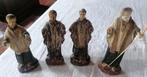 4 antieke polychrome houten heiligenbeeldjes, Verzenden