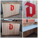 Mooie degelijke houten toog met metalen werkblad., Enlèvement