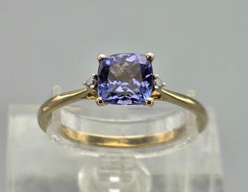 Gouden Vintage ring edelsteen tanzaniet en diamant. 2025/653 beschikbaar voor biedingen
