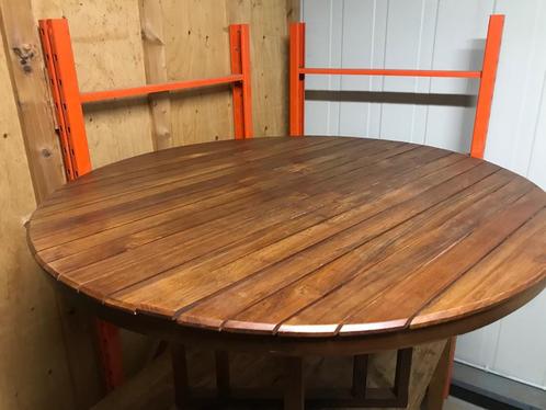 Ronde houten eettafel + 6 stoelen, Tuin en Terras, Tuintafels, Zo goed als nieuw, Hout