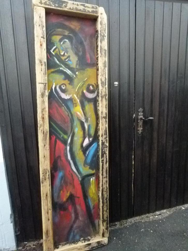 vintage abstrakt op paneel 60er jaren Berlijn, Verzamelen, Retro, Huis en Inrichting, Ophalen