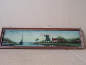 Curiosa schilderij geschilderd achter glas 34x10 Tramp art beschikbaar voor biedingen