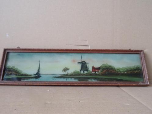 Curiosa schilderij geschilderd achter glas 34x10 Tramp art, Antiek en Kunst, Curiosa en Brocante, Ophalen of Verzenden