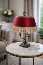 Antieke tafellamp messing bordeaux kap franjes, Enlèvement