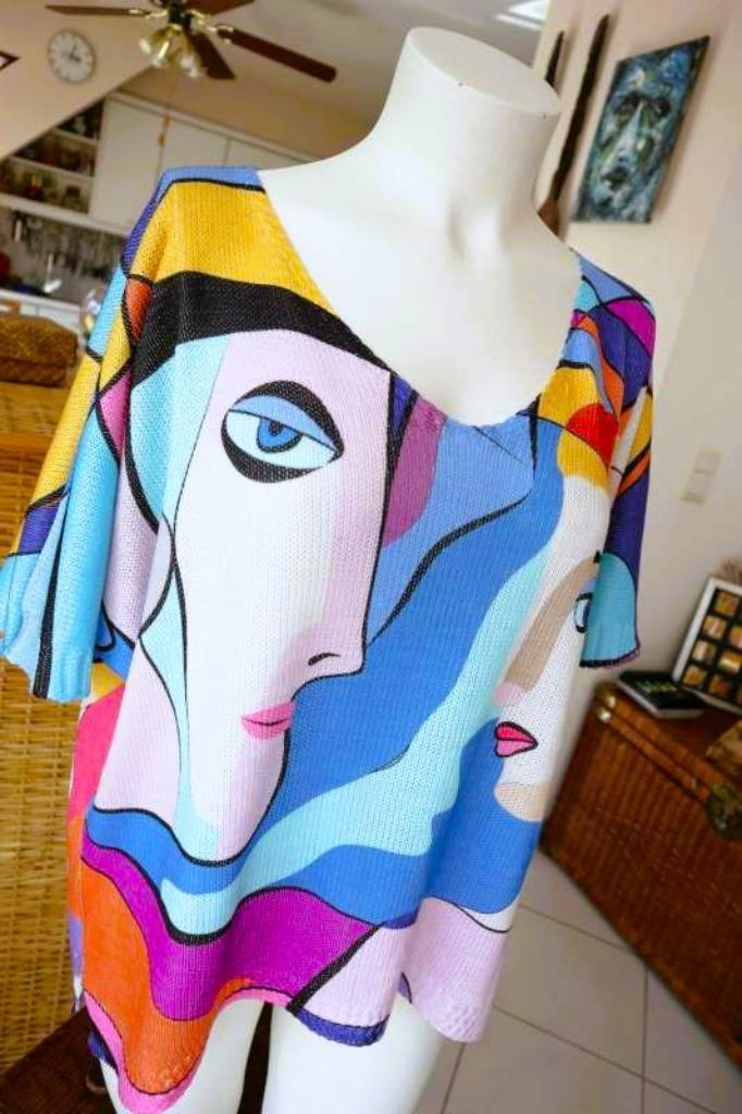 kleurrijk vintage dressing faces sweater pull, Kleding | Dames, Truien en Vesten, Zo goed als nieuw, Maat 46/48 (XL) of groter