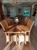 Oude Franse Eiken bakkerstafel, 6 stoelen en 2 schuiven, Huis en Inrichting, 4 tot 6 stoelen, Gebruikt, Frans Antiek, Ophalen