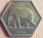 BELGISCH CONGO.:2 FRANCS 1943 km 25, Postzegels en Munten, Verzenden, Overige landen, Losse munt