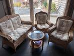Tuinset Bamboe Riet met kussen set en bijzet tafeltje glas, Tuin en Terras, Ophalen, 4 zitplaatsen, Gebruikt, Rotan