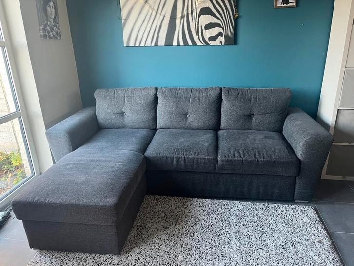 Bedbank chaise longue VEJLBY donkergrijze stof van Jysk, Huis en Inrichting, Zetels | Zetels en Chaises Longues, Gebruikt, Driepersoons