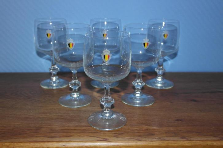 6 glazen voor het aperitief met de Belgische vlag, Verzamelen, Glas en Drinkglazen, Gebruikt, Overige typen, Ophalen of Verzenden