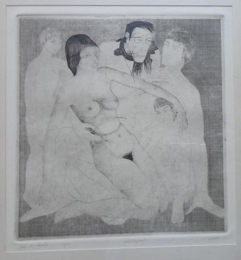 JOZEF W. CORNELIS / EENHEID / ZW-W ETS / 45x43cm / KADER SIG, Antiek en Kunst, Kunst | Litho's en Zeefdrukken, Ophalen of Verzenden