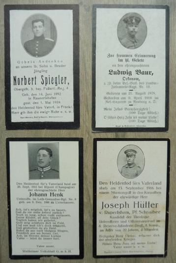 4 x WO1 Duitse rouw c.q. bidprentjes, sterbebilder 1914-1918 beschikbaar voor biedingen