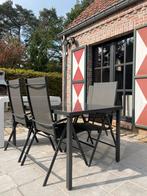 Tuintafel metaal-glas met 4 stoelen, Tuin en Terras, Ophalen, Zo goed als nieuw