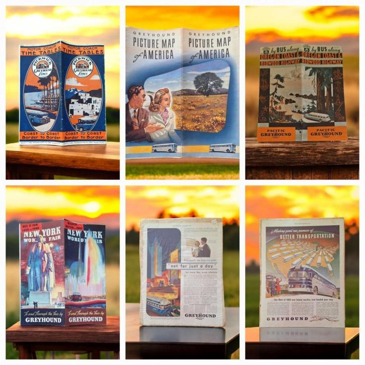 4 boekjes en 2 reclame folders van de USA Greyhound Lines., Boeken, Auto's | Folders en Tijdschriften, Gelezen, Ophalen of Verzenden
