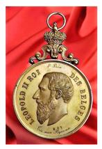 Brons ~ Medaille met kroon 🥉 Leopold II Koning der Belgen, Antiek en Kunst, Ophalen of Verzenden, Brons