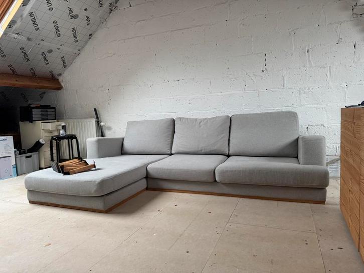 Grijze, stoffe zetel - Compacte L-zit, Huis en Inrichting, Zetels | Zetels, Gebruikt, Hoekbank, Tweepersoons, 200 tot 250 cm, 125 tot 150 cm